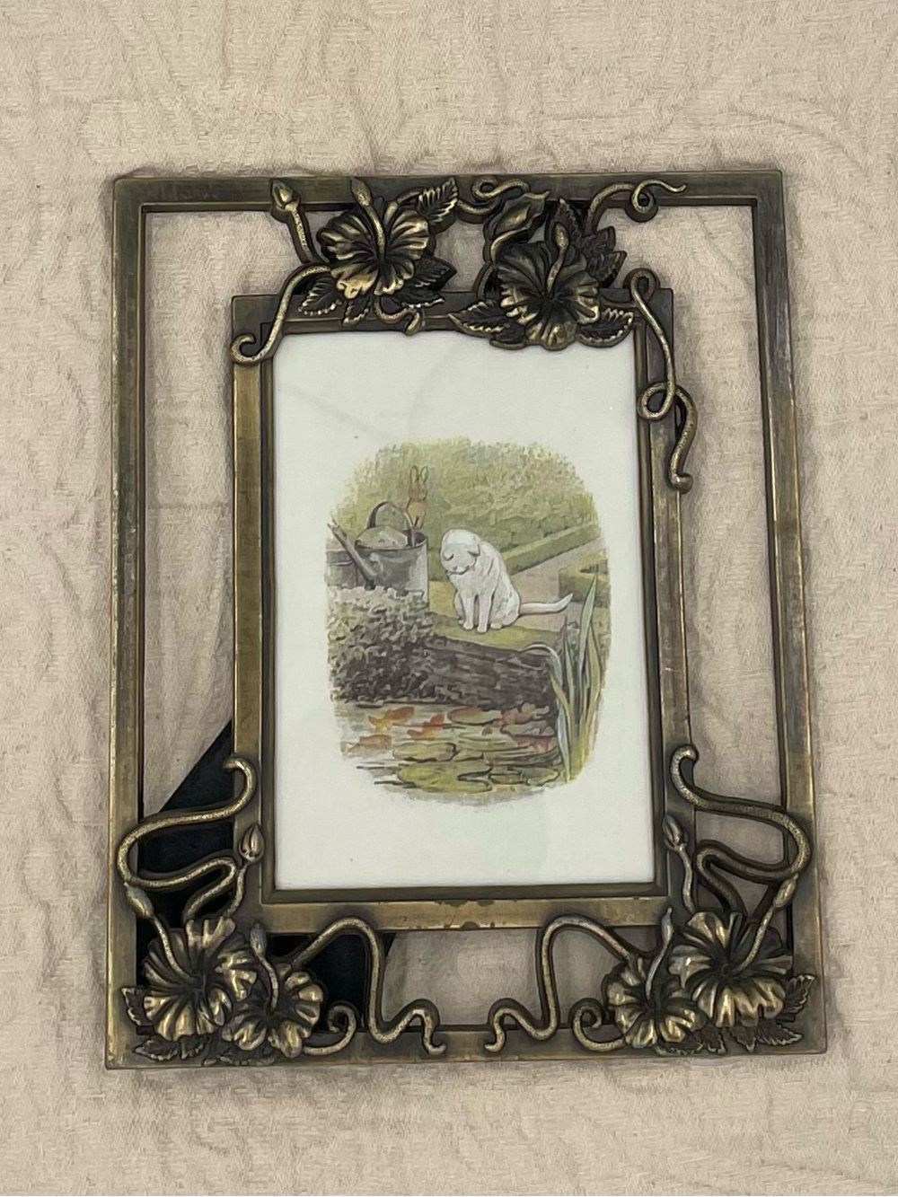 Vintage Art Nouveau Style Bronze Frame with Beatrix Potter Print